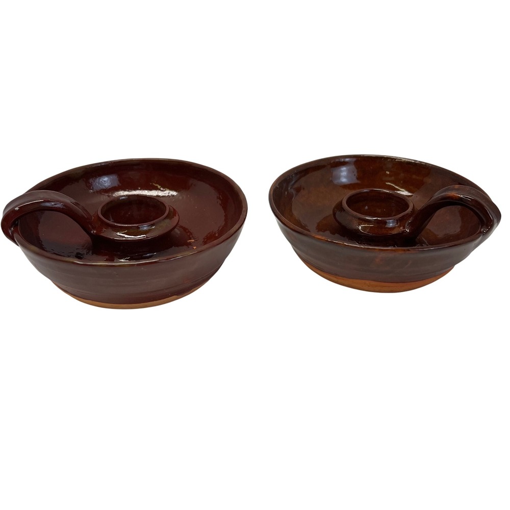 Vintage 90s Jamestown Pottery VA Redware Festival Park handmade candle holders